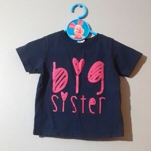 Rabbit Skins Big Sister Navy Blue T-Shirt Pink Graphic Size 18M Short Sleeve